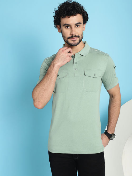 half sleeve polo neck t shirt with pocket