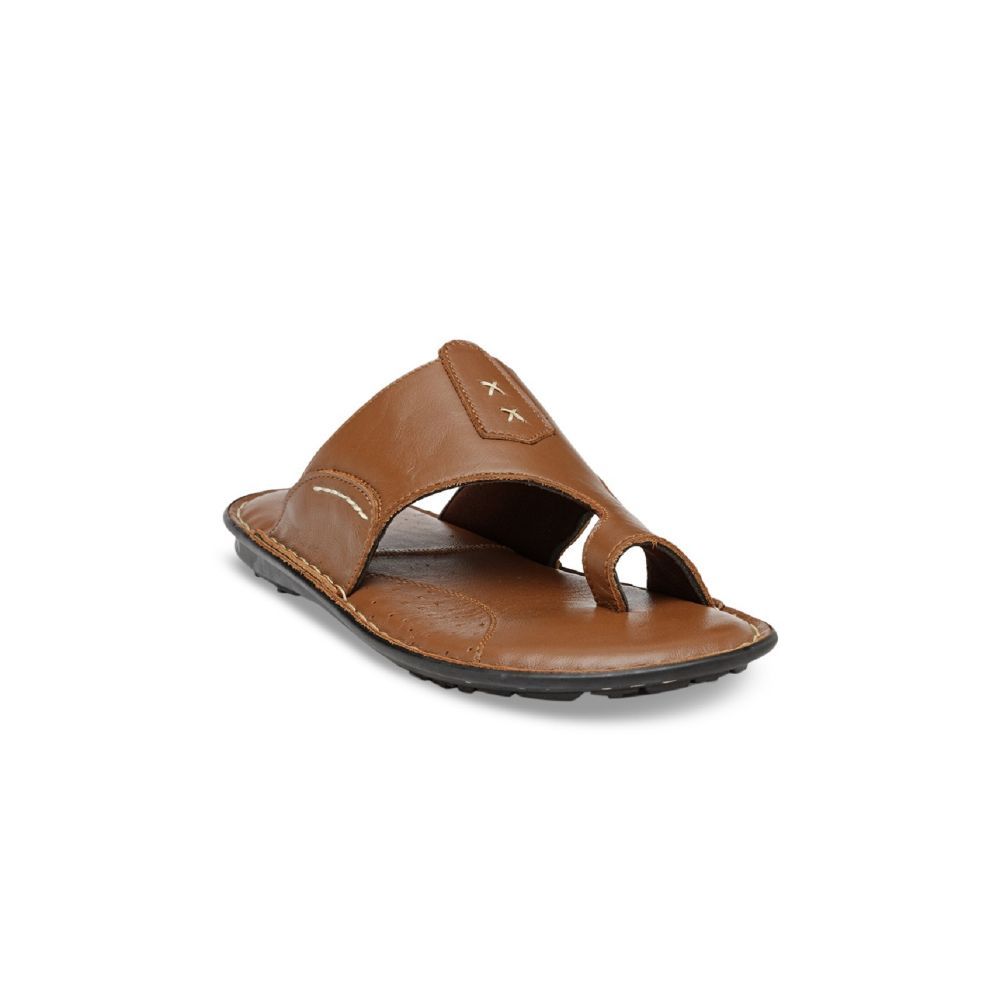 Teakwood Leathers Men Tan Brown Leather Slip On Sandals - Euro 40