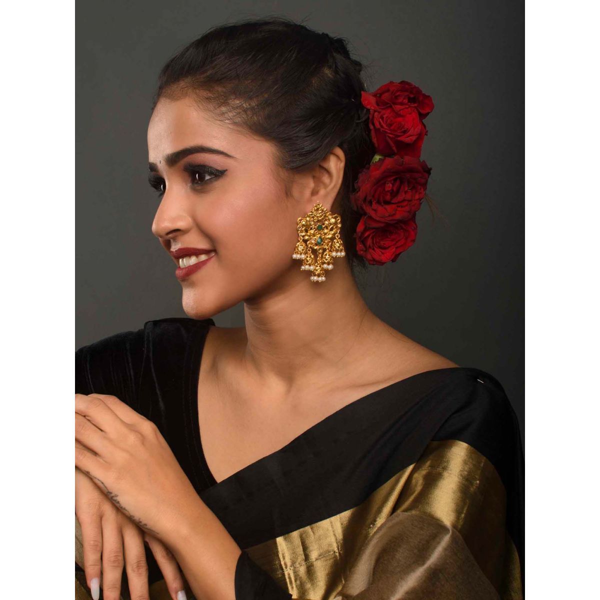 Long earrings deals with saree