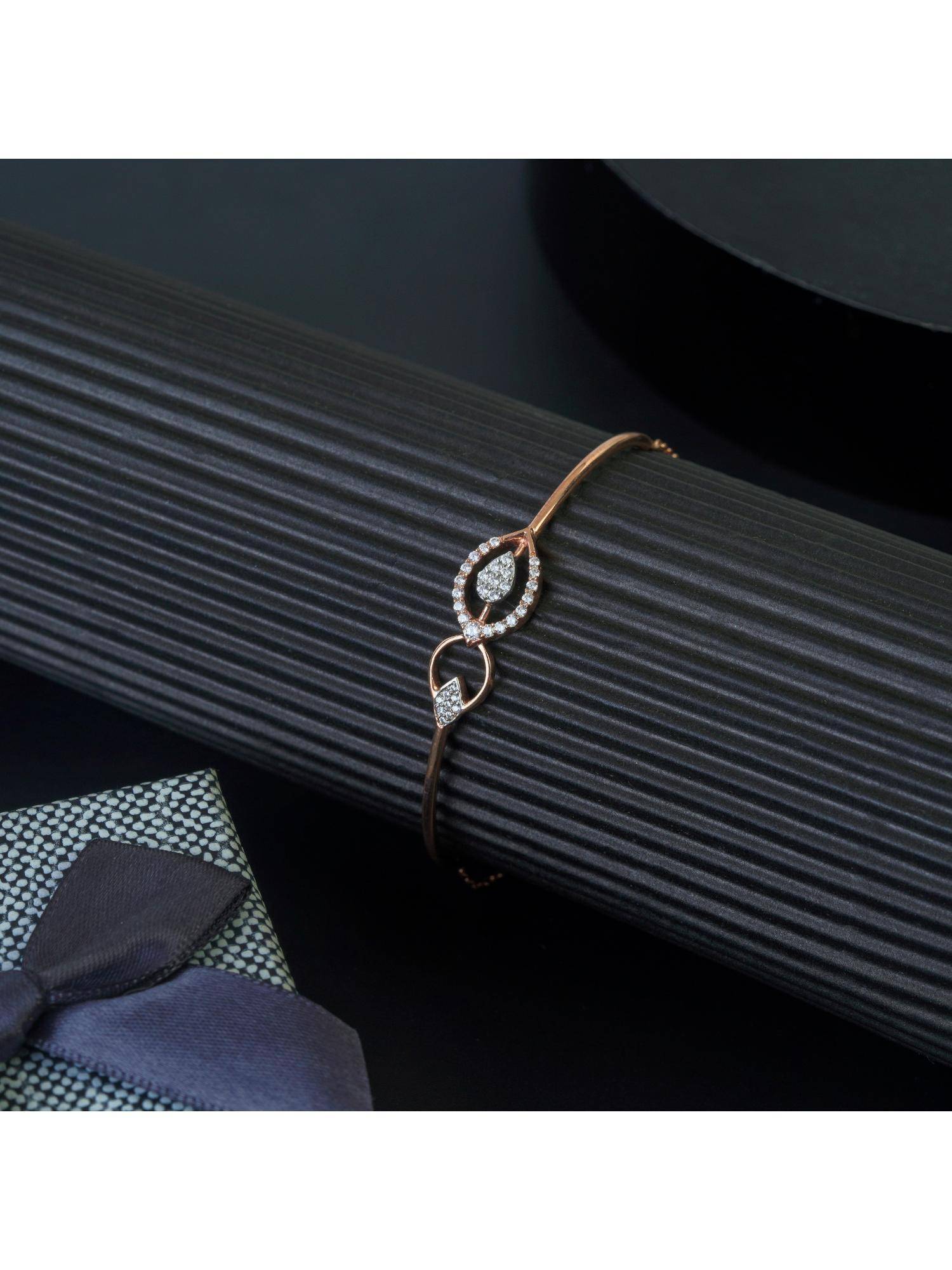 KIORAH Women 925 Sterling Silver Rose Gold Plated Diamond Bracelet