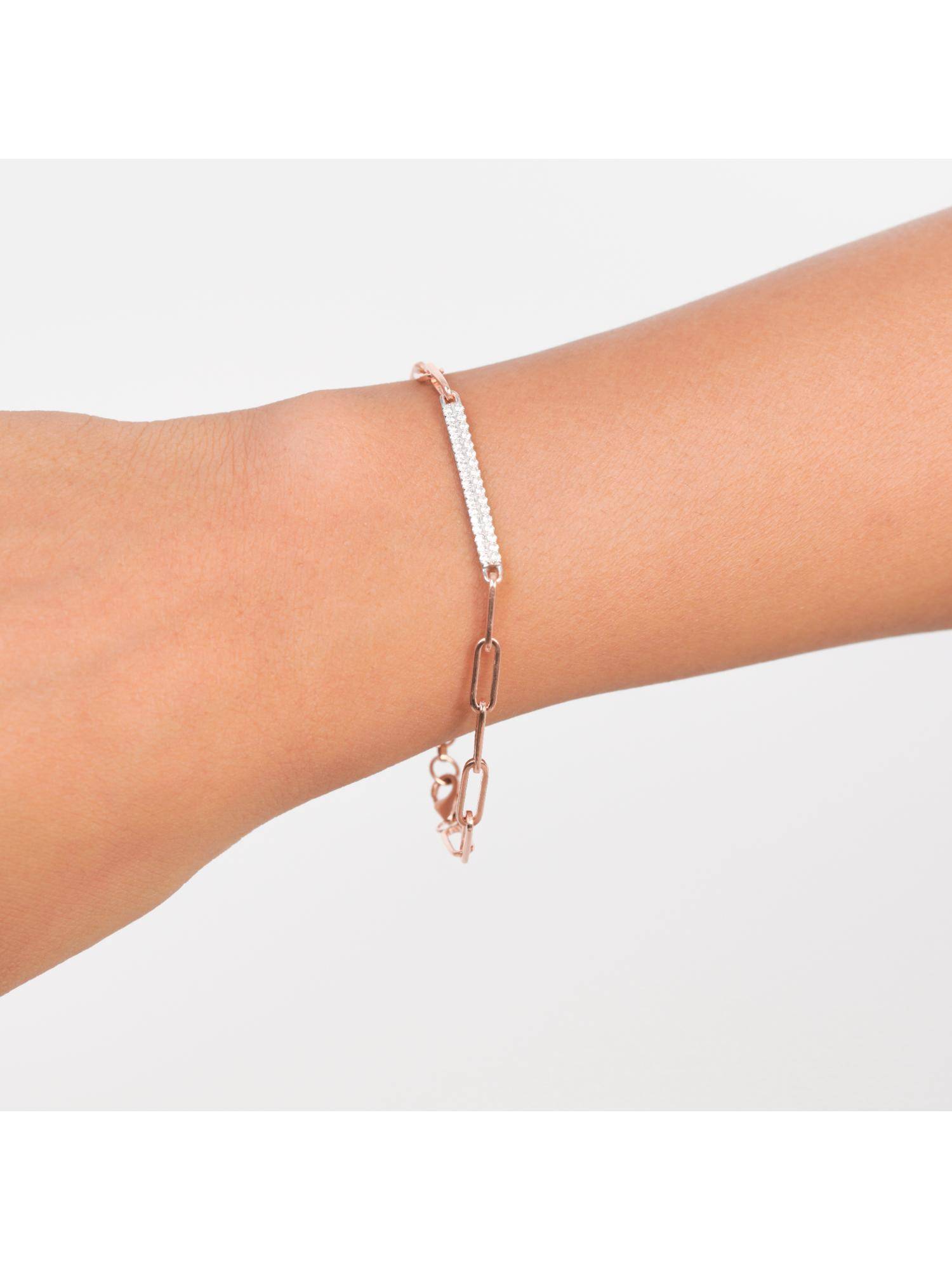 KIORAH Women 925 Sterling Silver Rose Gold Plated Paper Clip Bracelet