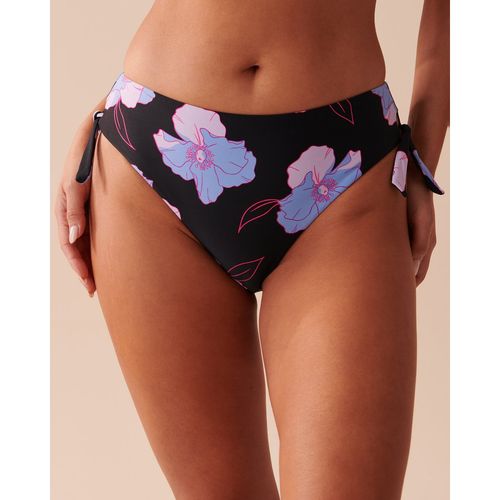La Vie En Rose Black Neon Floral Printed Knotted High Waist Bikini Bottom  (XS)