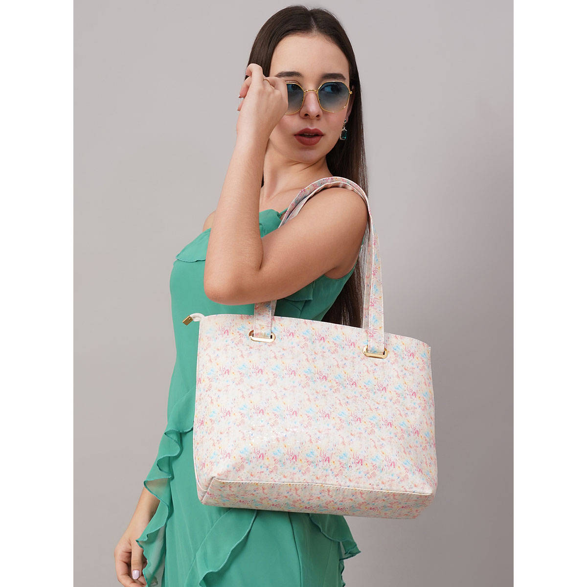 Fabbhue Womens Printed Synthetic Leather Handbag Mustard