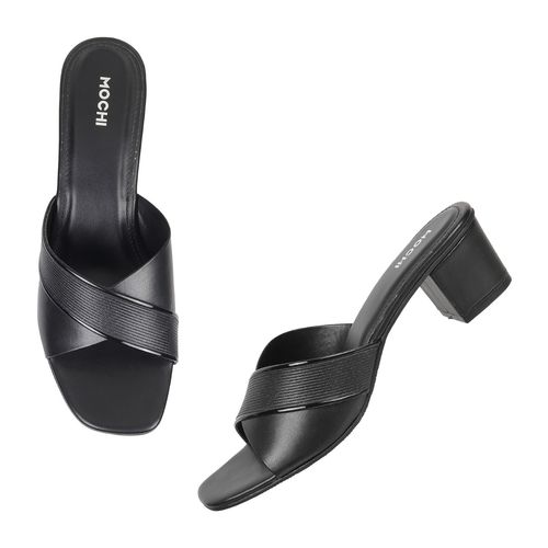 Mochi Black Synthetic Textured Heels (EURO 39)