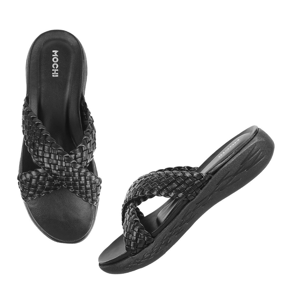 Buy Mochi Black Synthetic Braided Sandals Online