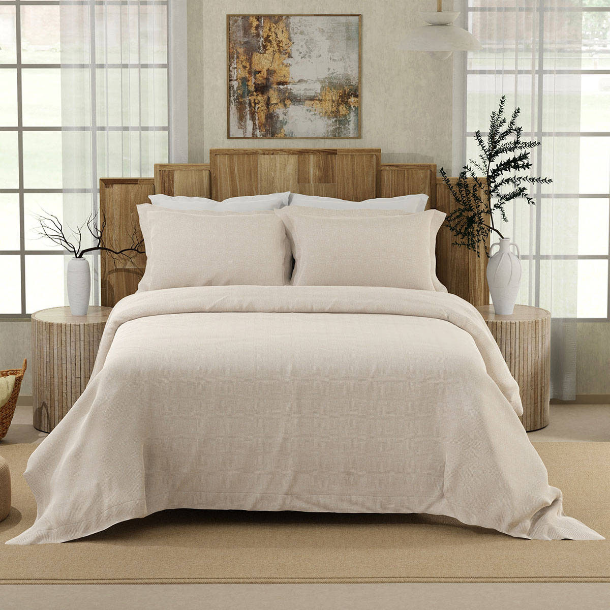 Boutique Living Gardenia Augusta 300 Tc Beige Bedsheet with 2 Pillow Covers (King)