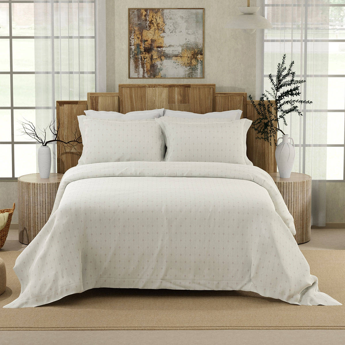 Boutique Living Gardenia Augusta 300 Tc White Graphic Bedsheet with 2 Pillow Covers (King)