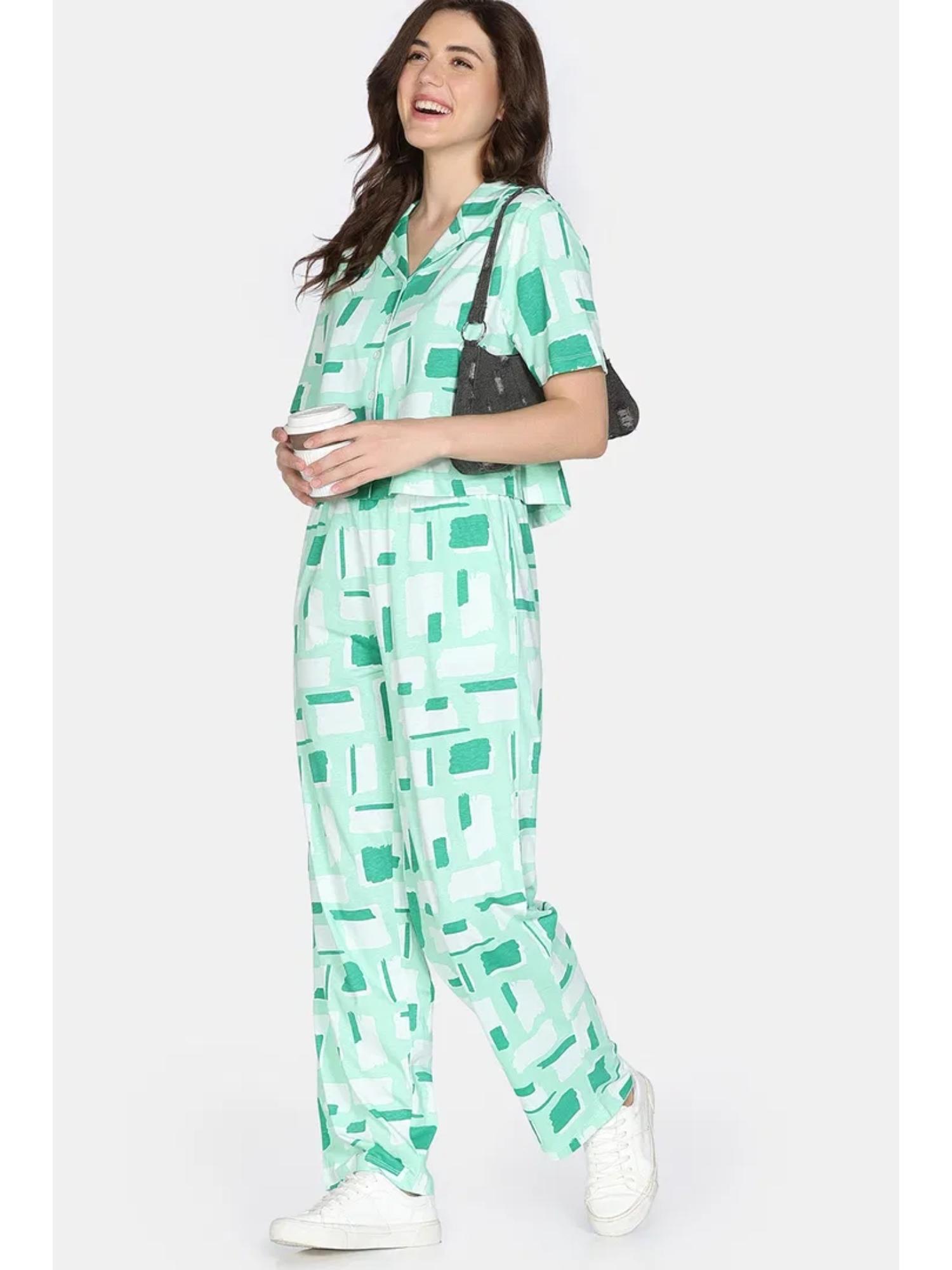 Buy Zivame 2 Mile Fashion Knit Cotton Nightsuit - Brook Green Online