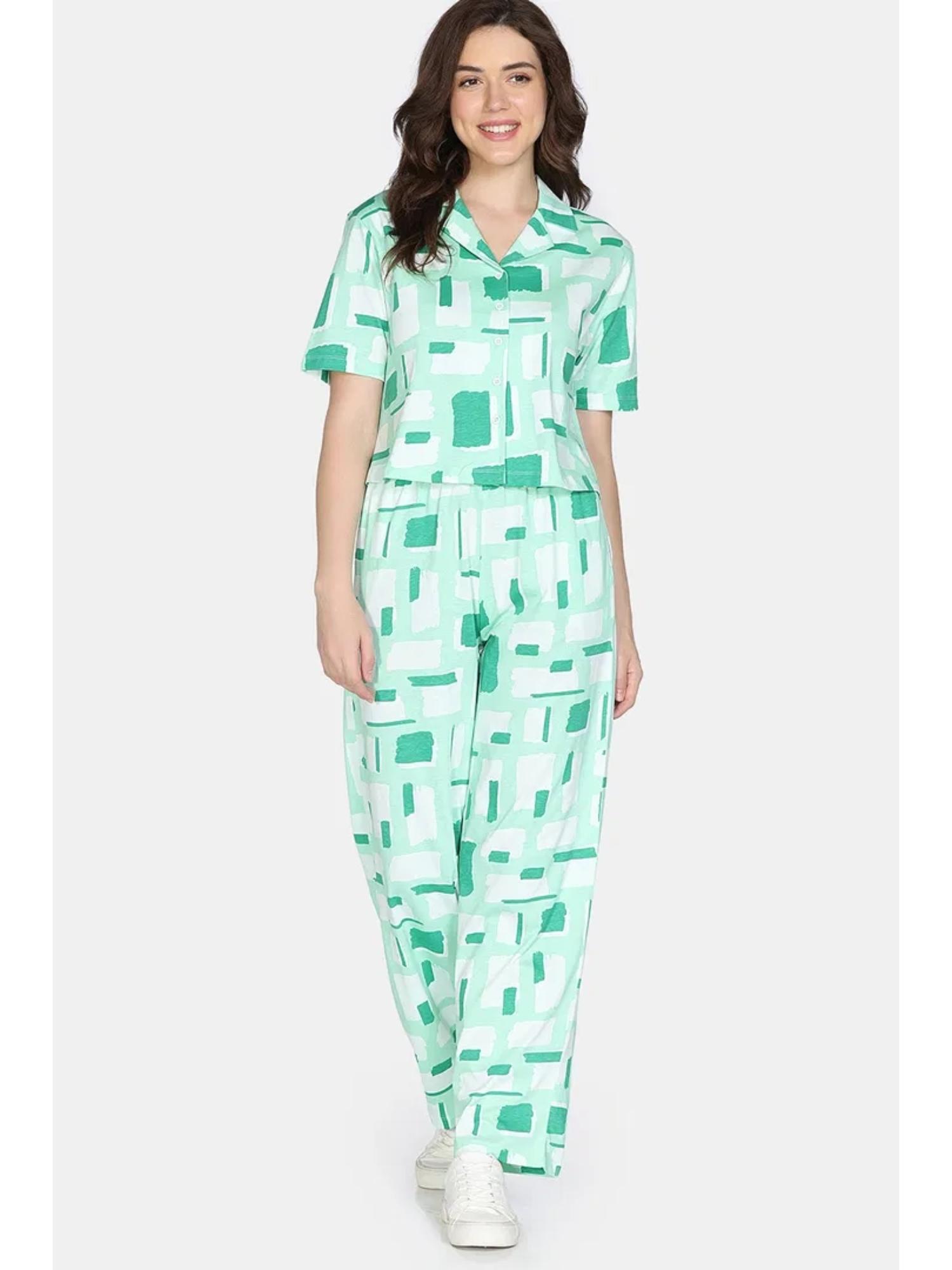 Buy Zivame 2 Mile Fashion Knit Cotton Nightsuit - Brook Green Online