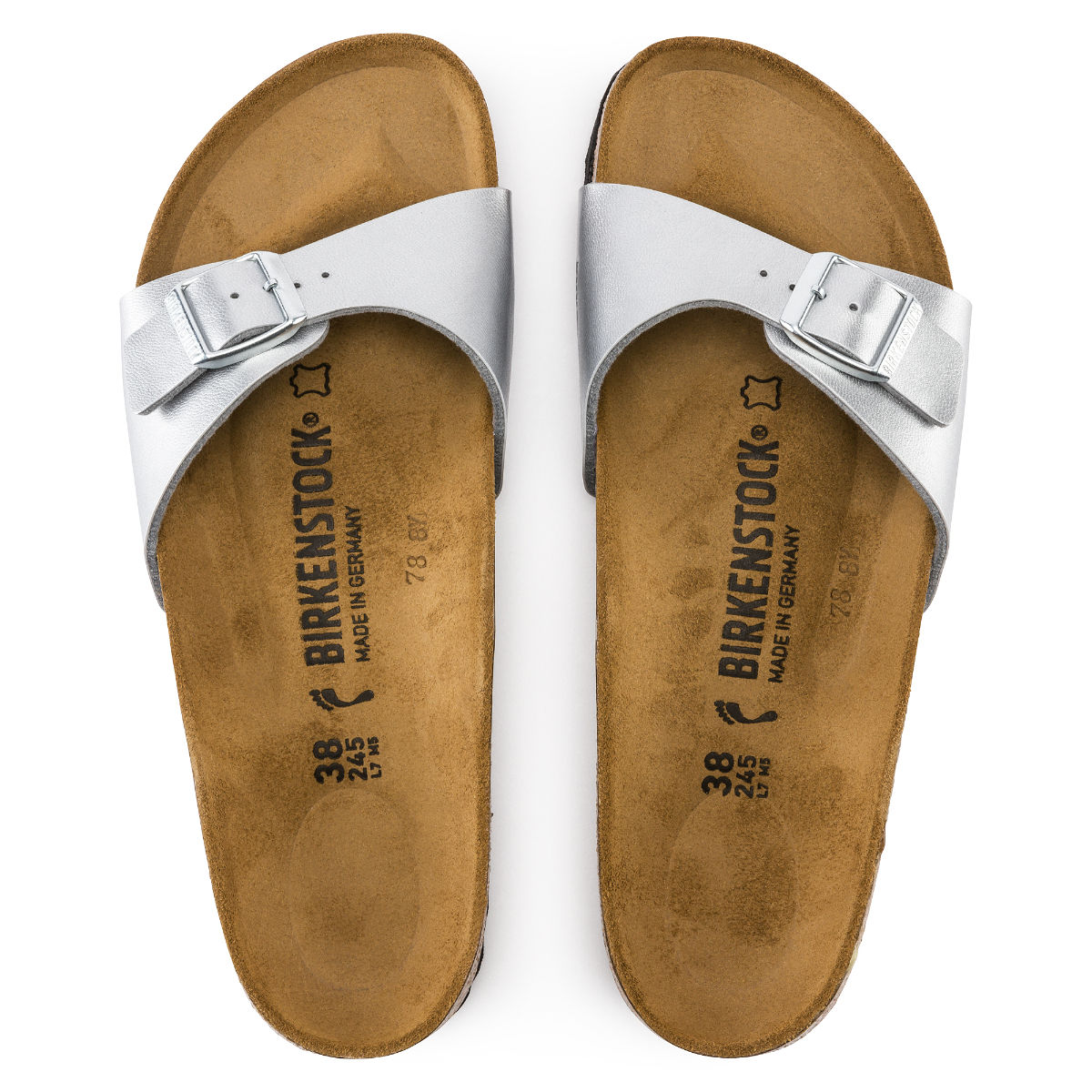 Buy Birkenstock Madrid Birko Flor Silver Narrow Widht Womens