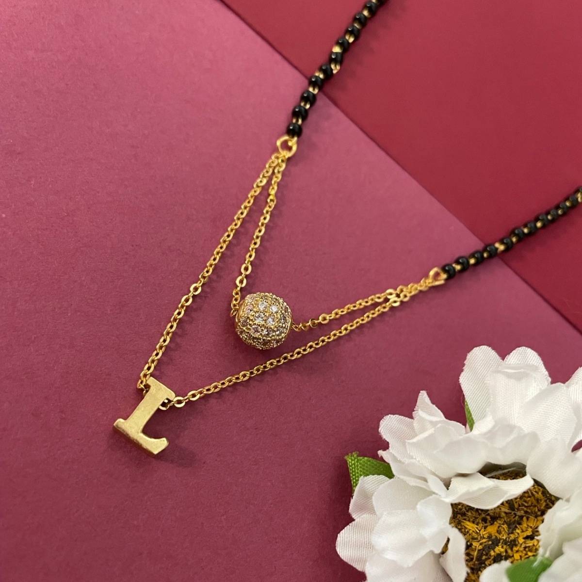 Digital Dress Room L Letter AD Ball Pendant Mangalsutra