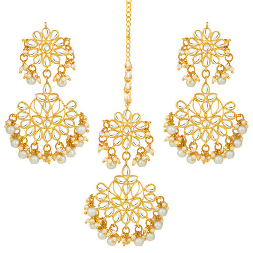 Peora 18k Gold Plated Kundan Pearl Earring Maang Tikka Set Indian Traditional Jewellery Buy Peora 18k Gold Plated Kundan Pearl Earring Maang Tikka Set Indian Traditional Jewellery Online At Best Price In