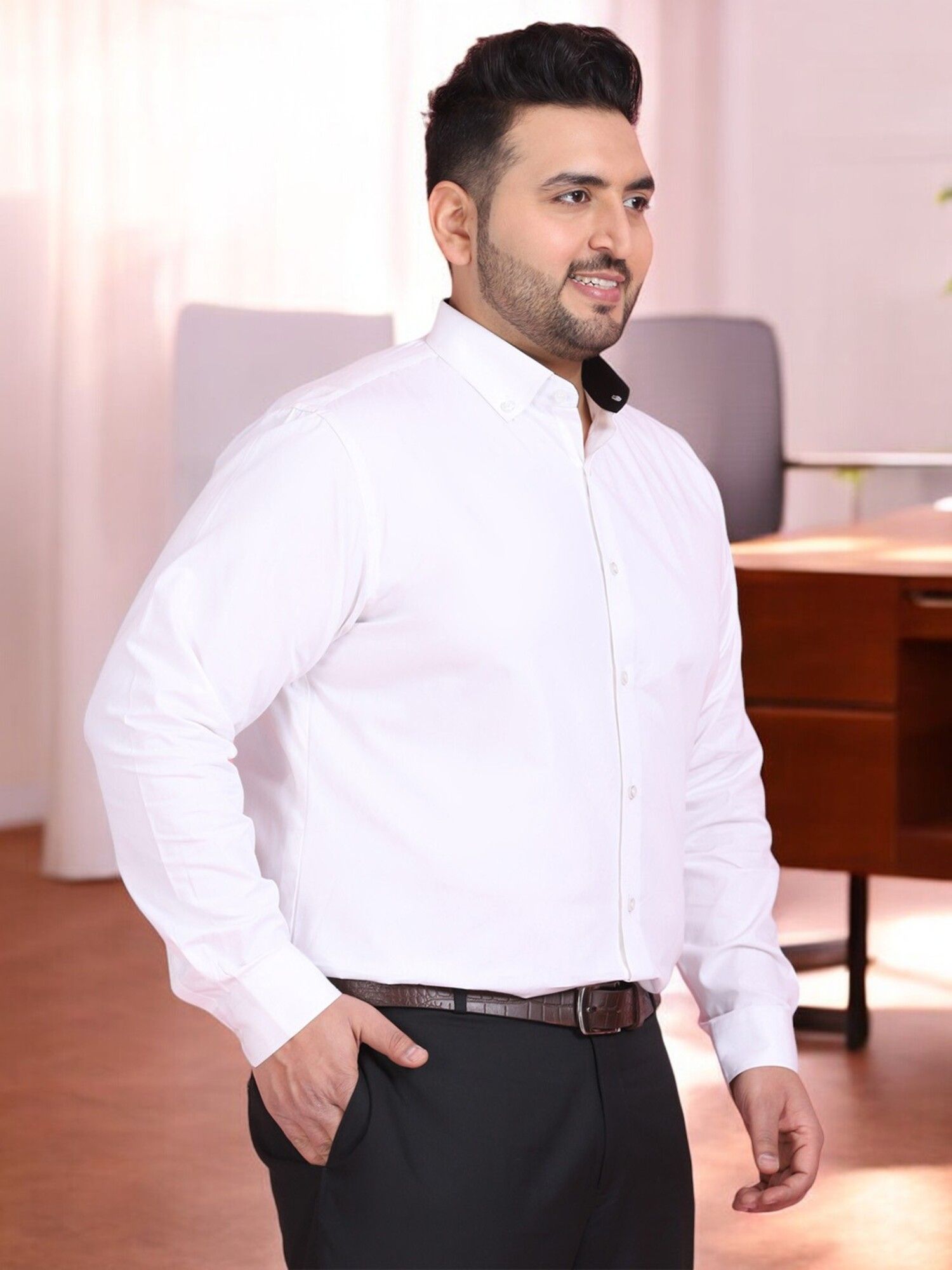 LASTINCH Plus Size Men Formal White Shirt