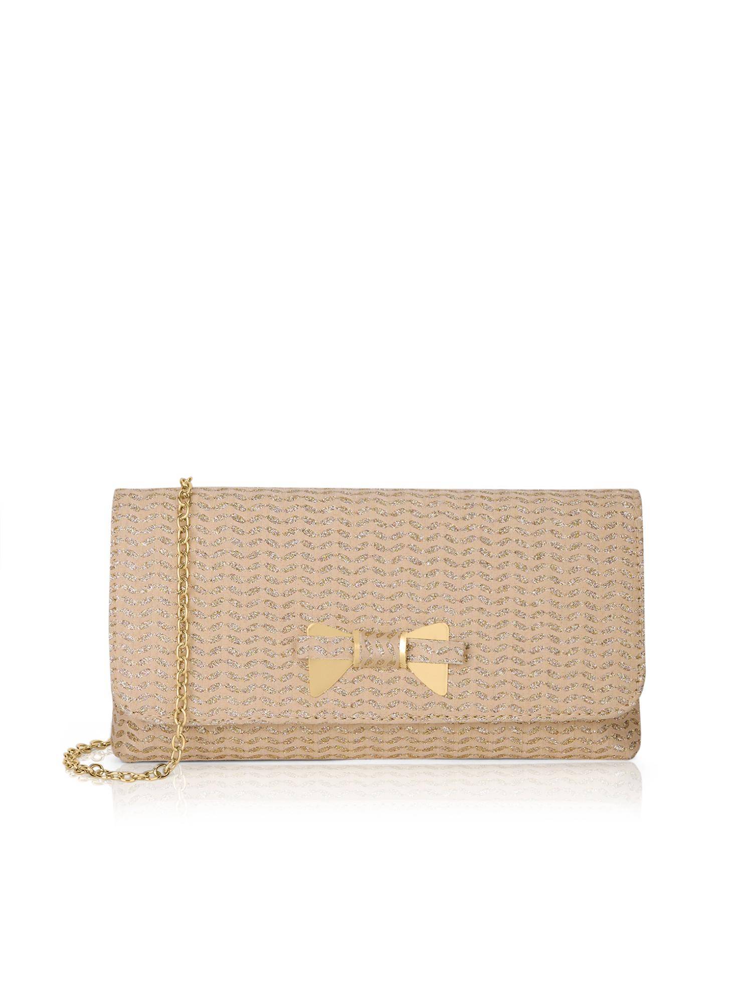 Lavie Women Gold Evlin Bow Spark Envelope Clutch with Detachable Chain (M)