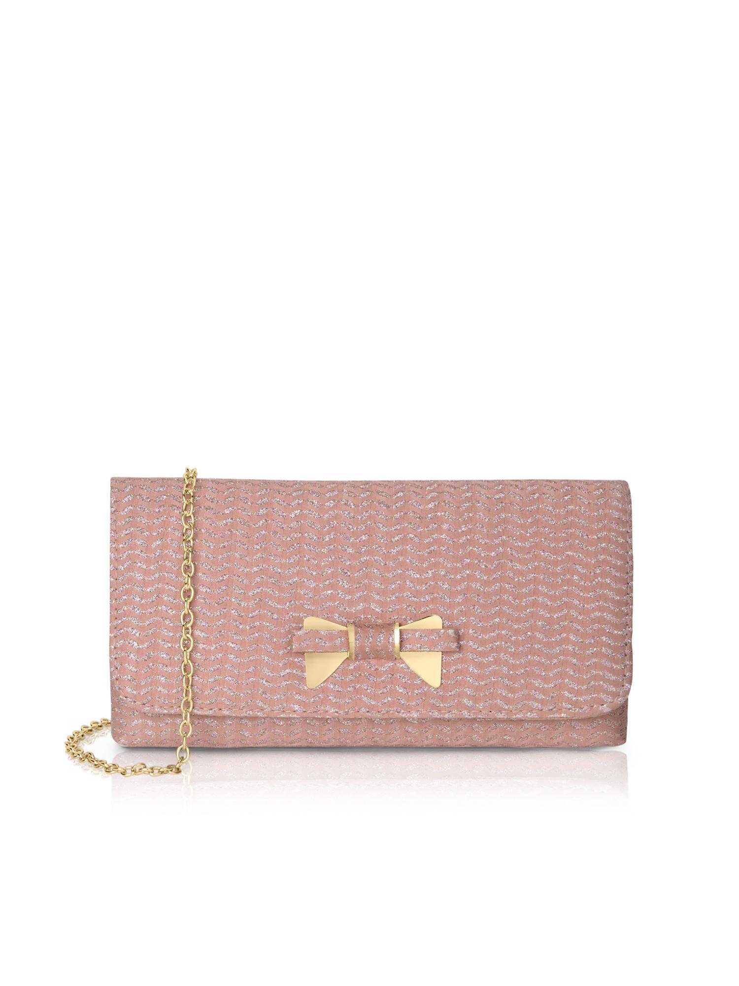 Lavie Women Pink Evlin Bow Spark Envelope Clutch with Detachable Chain (M)