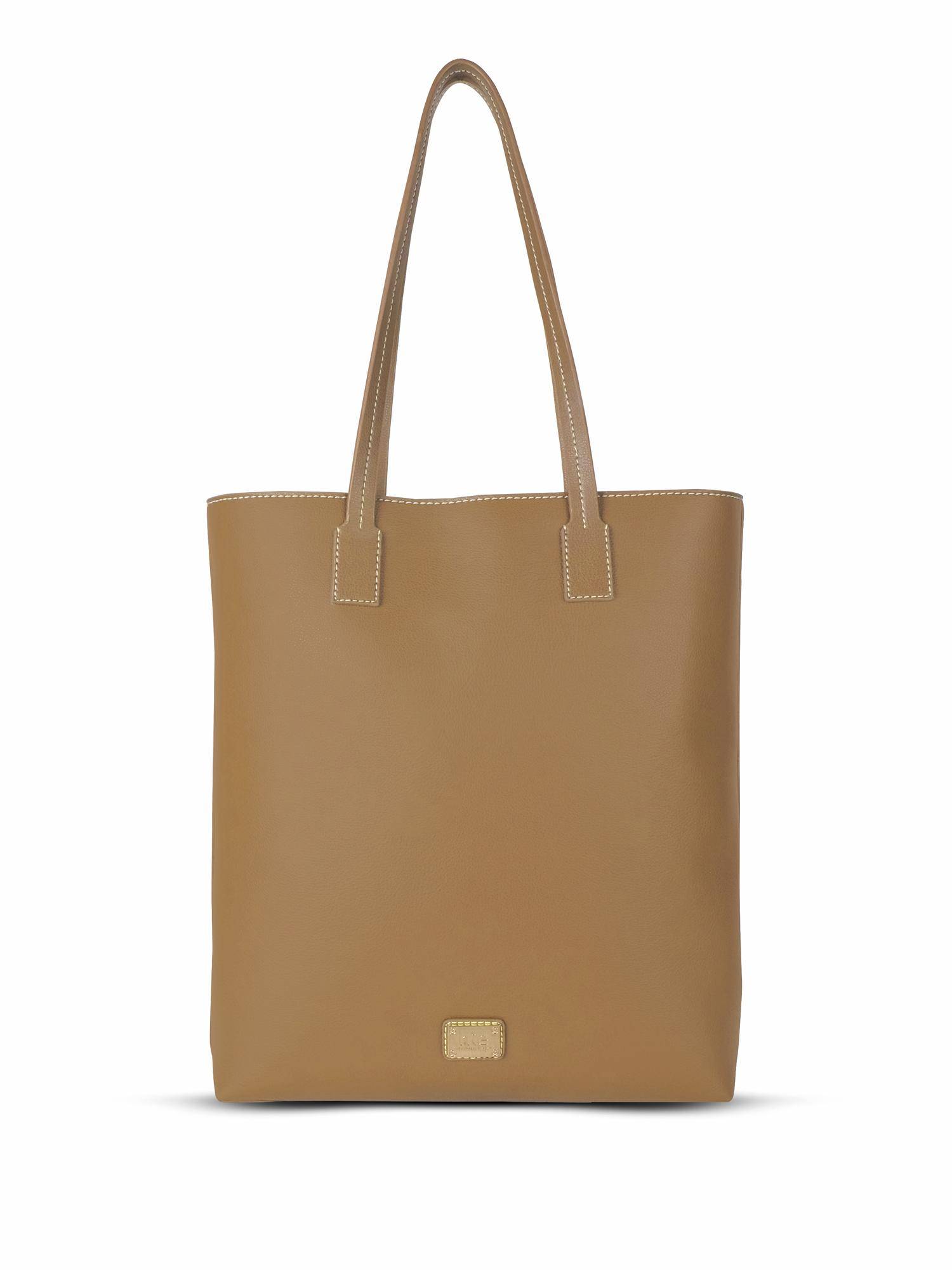 HIE Women Beige Soha Coffee Brown Tote Bag (M)