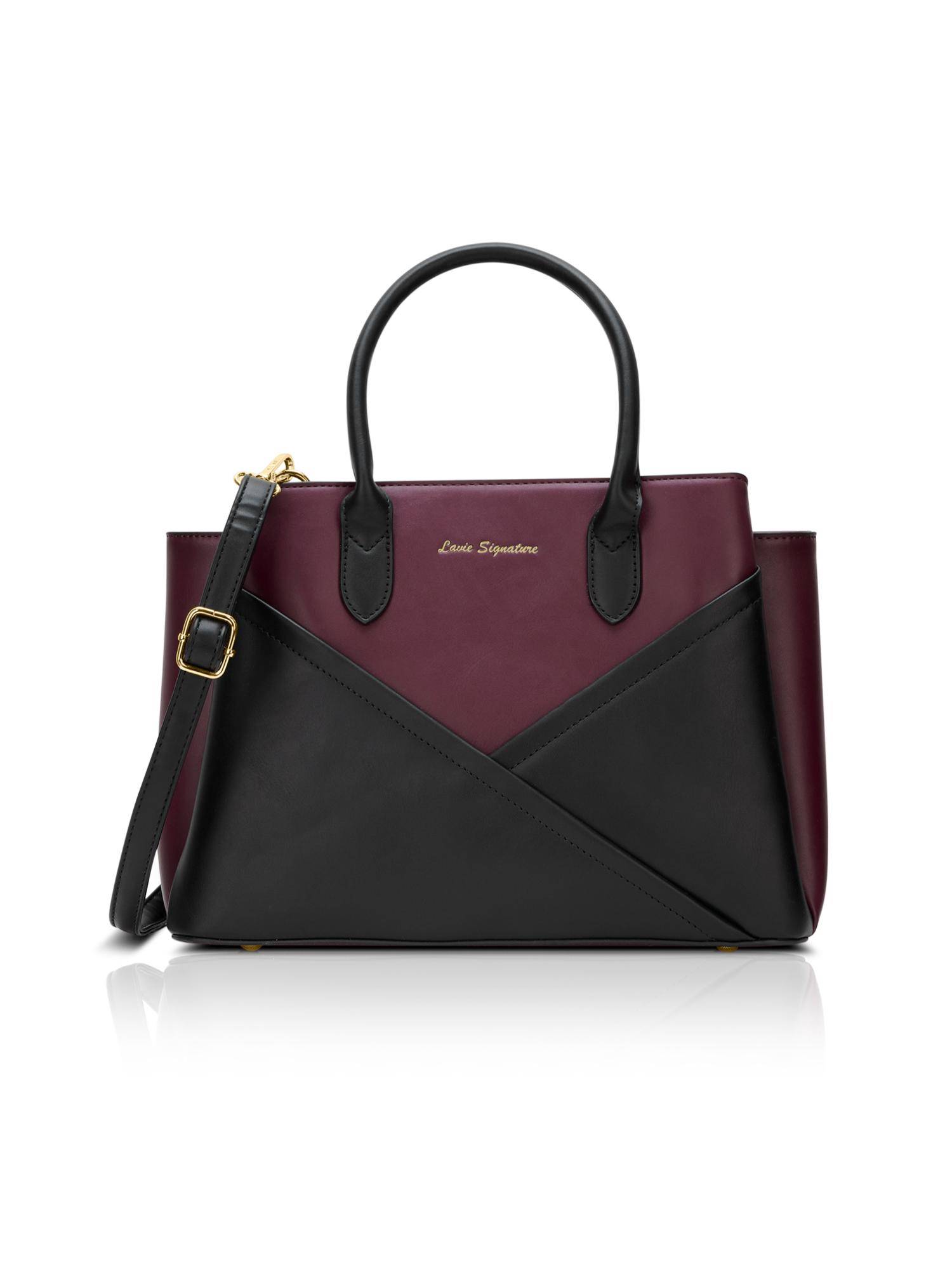 Lavie Signature Women Wine-Black Emery Satchel Bag with Detachable Strap (M)