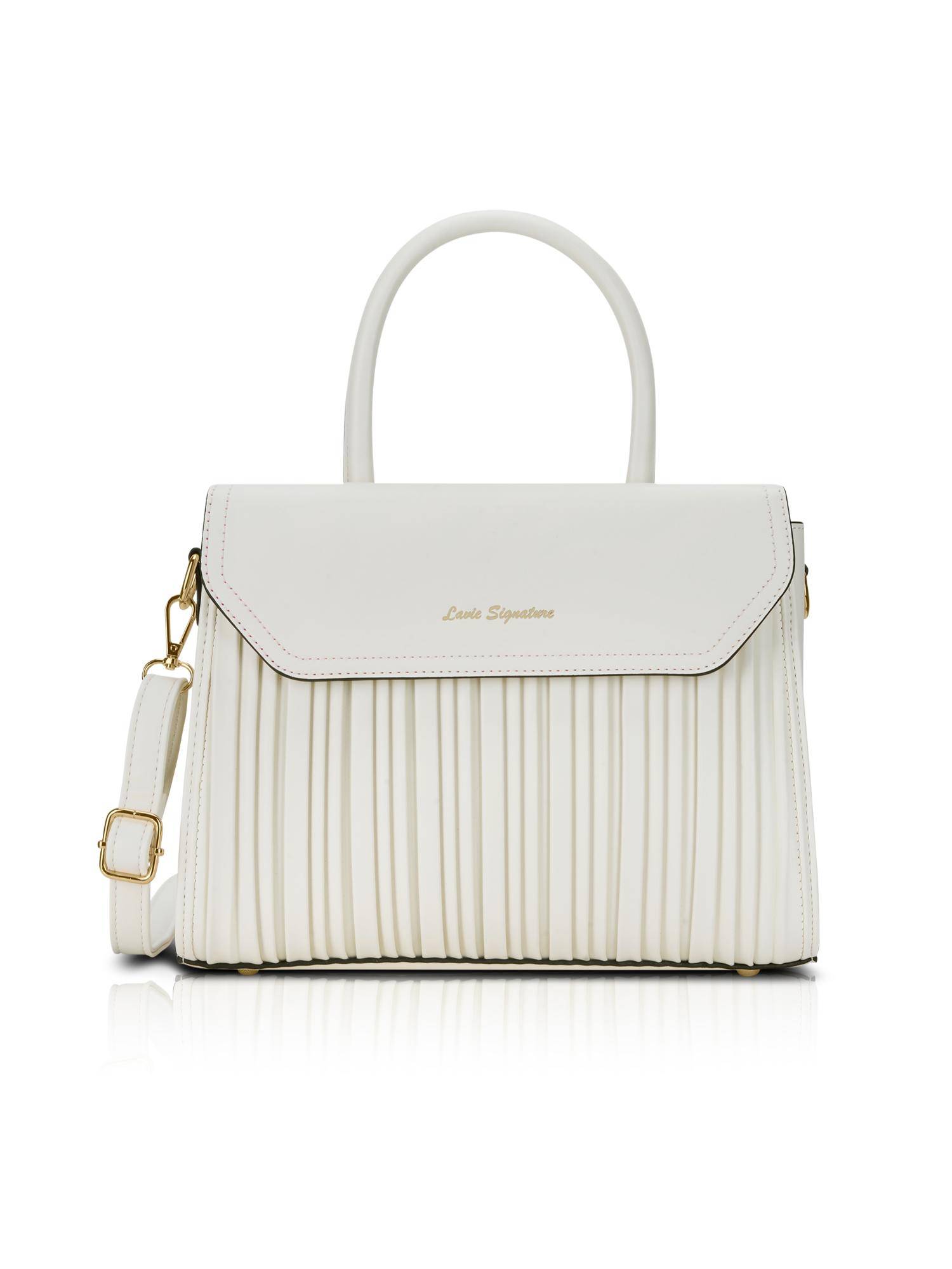 Lavie Signature Women Austin Off White Satchel Bag with Detachable Strap (M)