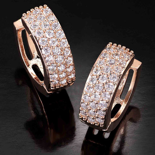 Peora Rose Gold Plated American Diamond Hoop Earrings Cubic Zirconia  Studded Bali Earring-pf3e109c