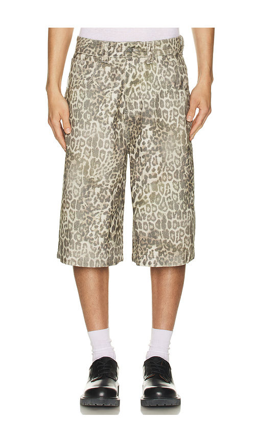 JADED LONDON Woodland leopard Jorts ジョーツ Jaded London LEOPARD JORT UNISEX - Denim shorts - brown