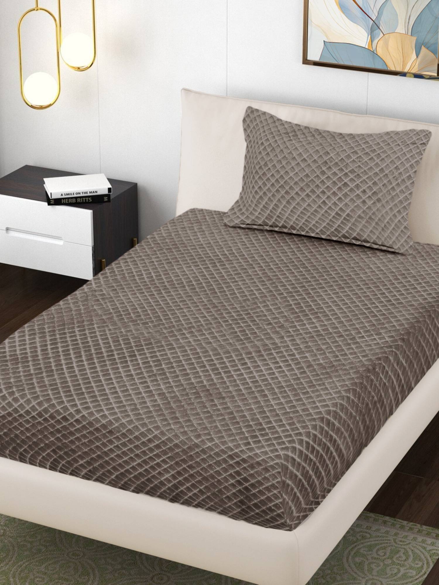 FABINALIV Olive Solid Single Bedsheet with Pillow Cover