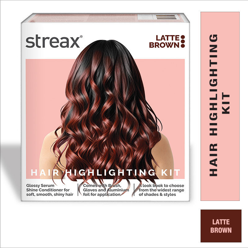 Streax Hair Colour Highlighting Kit DIY Application Enriched With Walnut Argan Oil Latte Brown