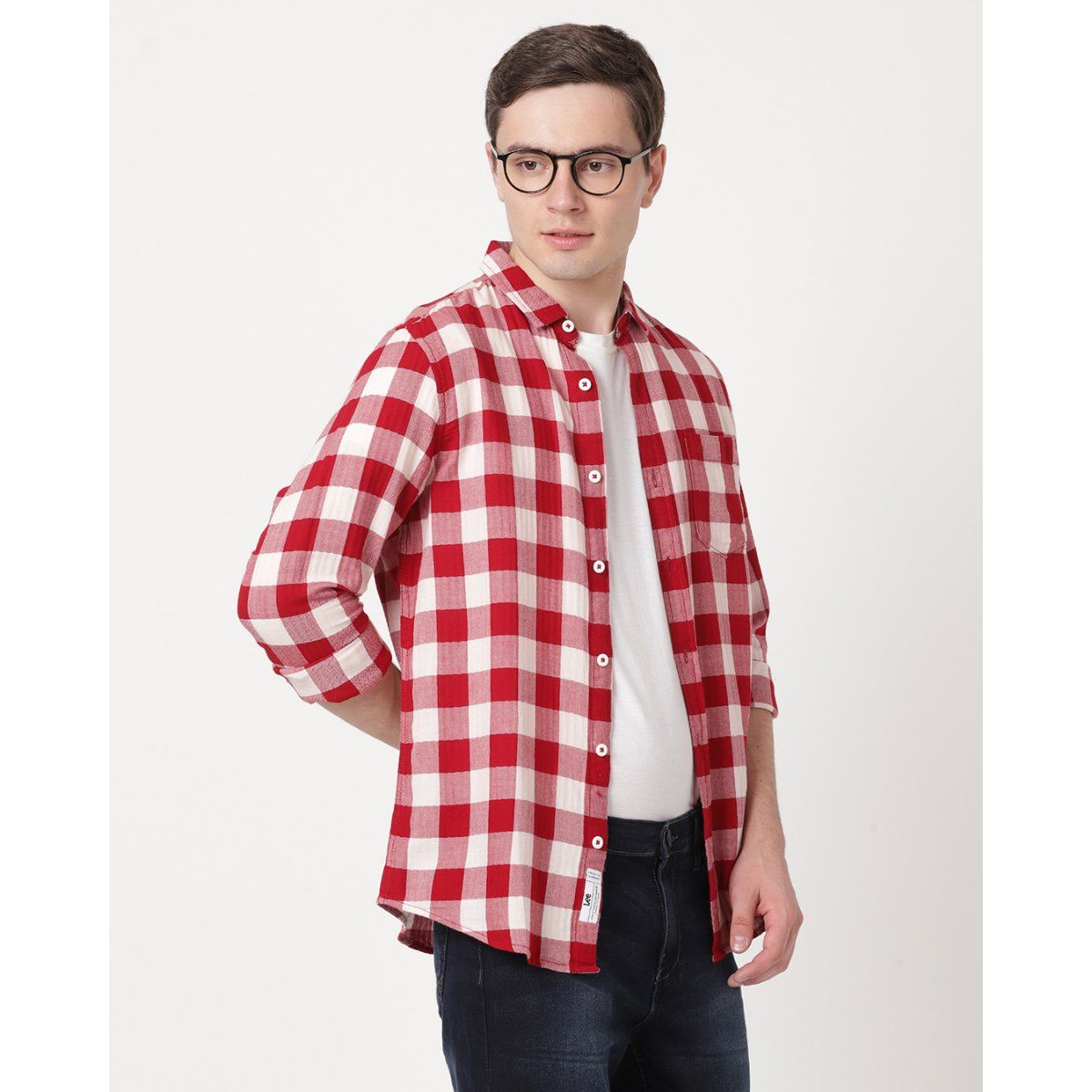 Buy Lee Men Checked Red Shirt (Slim) Online