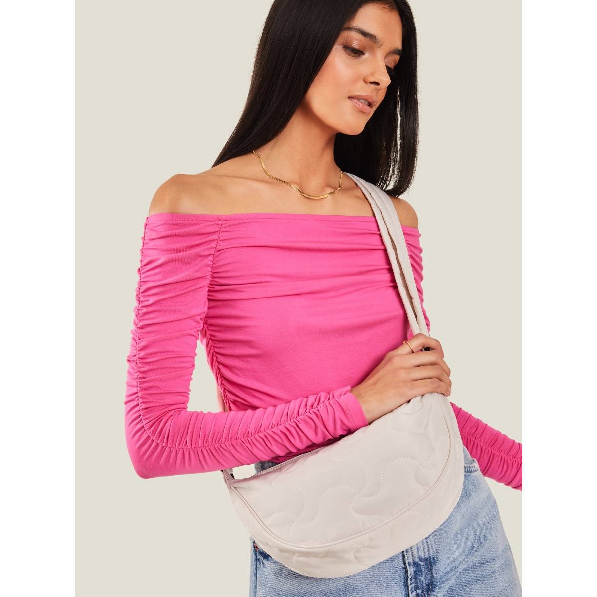 Accessorize London Women White Quilted Sling Bag