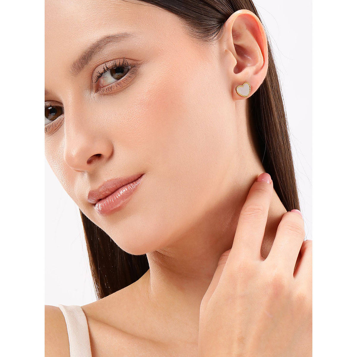 Carlton London 18Kt Gold Plated Stainless Steel Heart Shell Stud Earrings