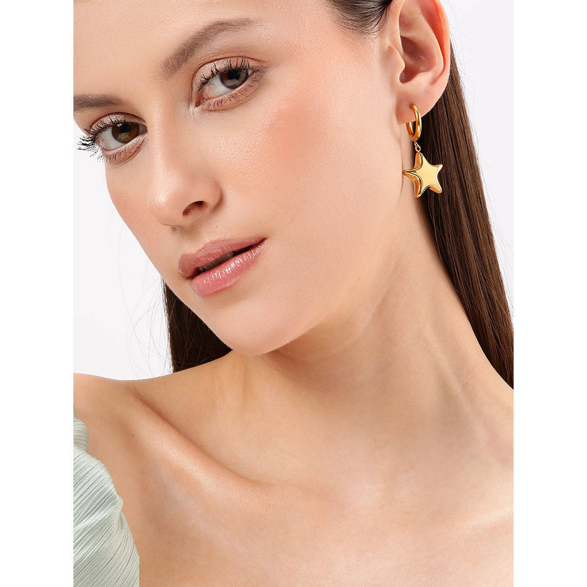Carlton London 18Kt Gold Plated Dangling Star Hoop Earrings