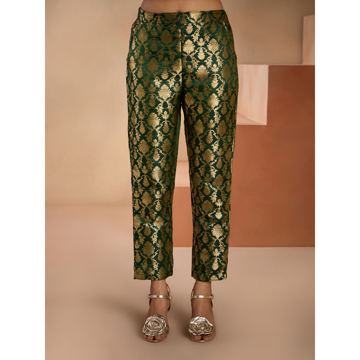 Buy Gajra Gang Banaras Dark Green Brocade Slim Pant GGBTM05 Online