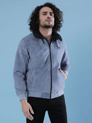 Men's Zip-Up Fleece Hoodie – Color Block Winter Jacket With Cotton Padding, Casual Parka