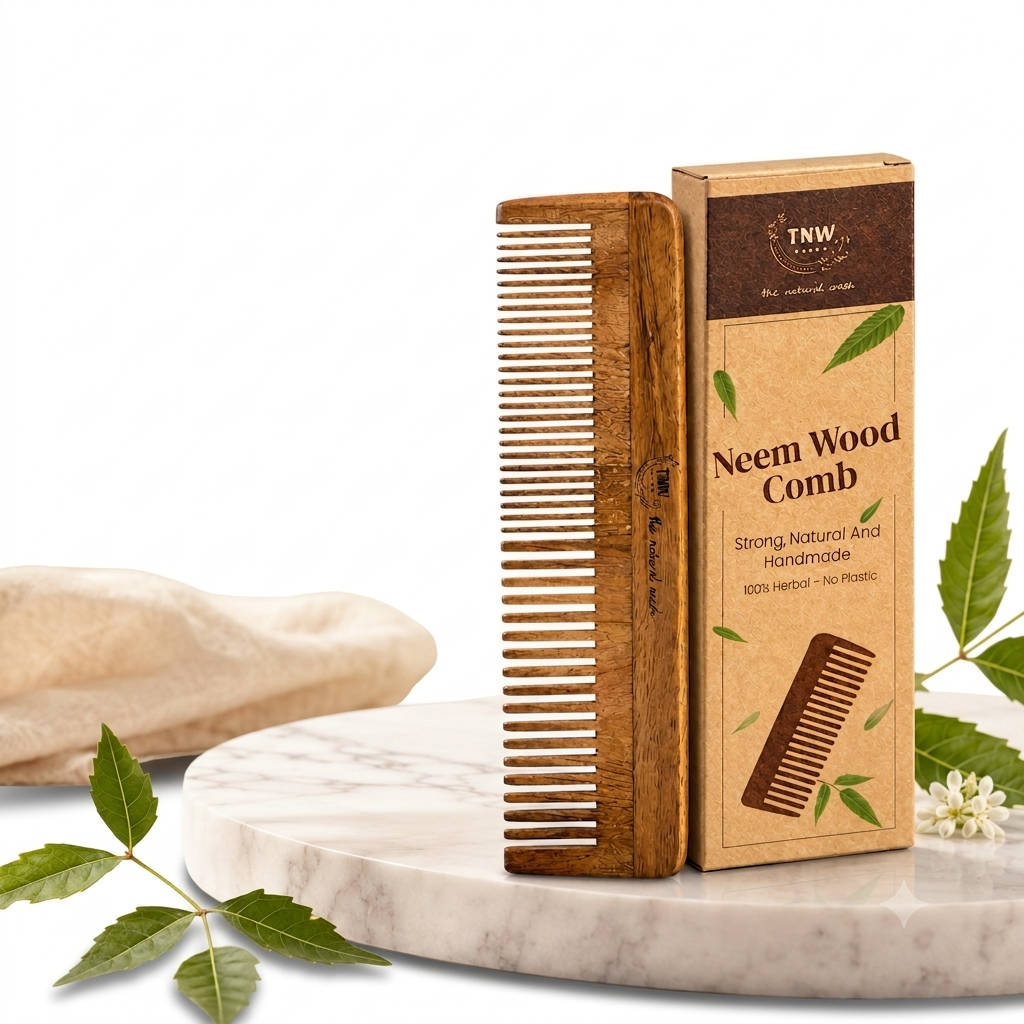 TNW The Natural Wash Neem Wood Anti-Dandruff Comb Wide Tooth wooden Comb to Reduce Hairfall
