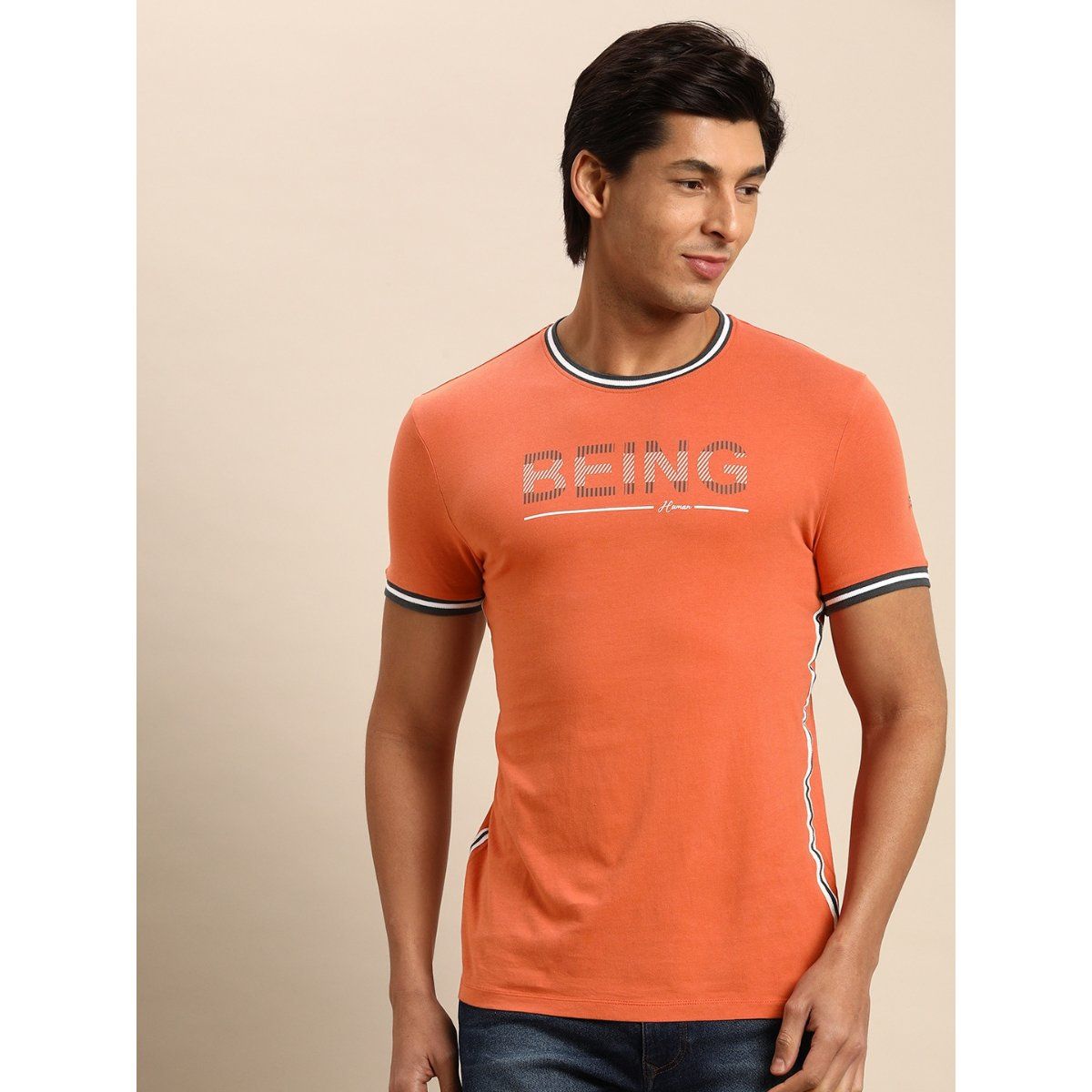 Buy Being Human Men Printed Orange T Shirt Online