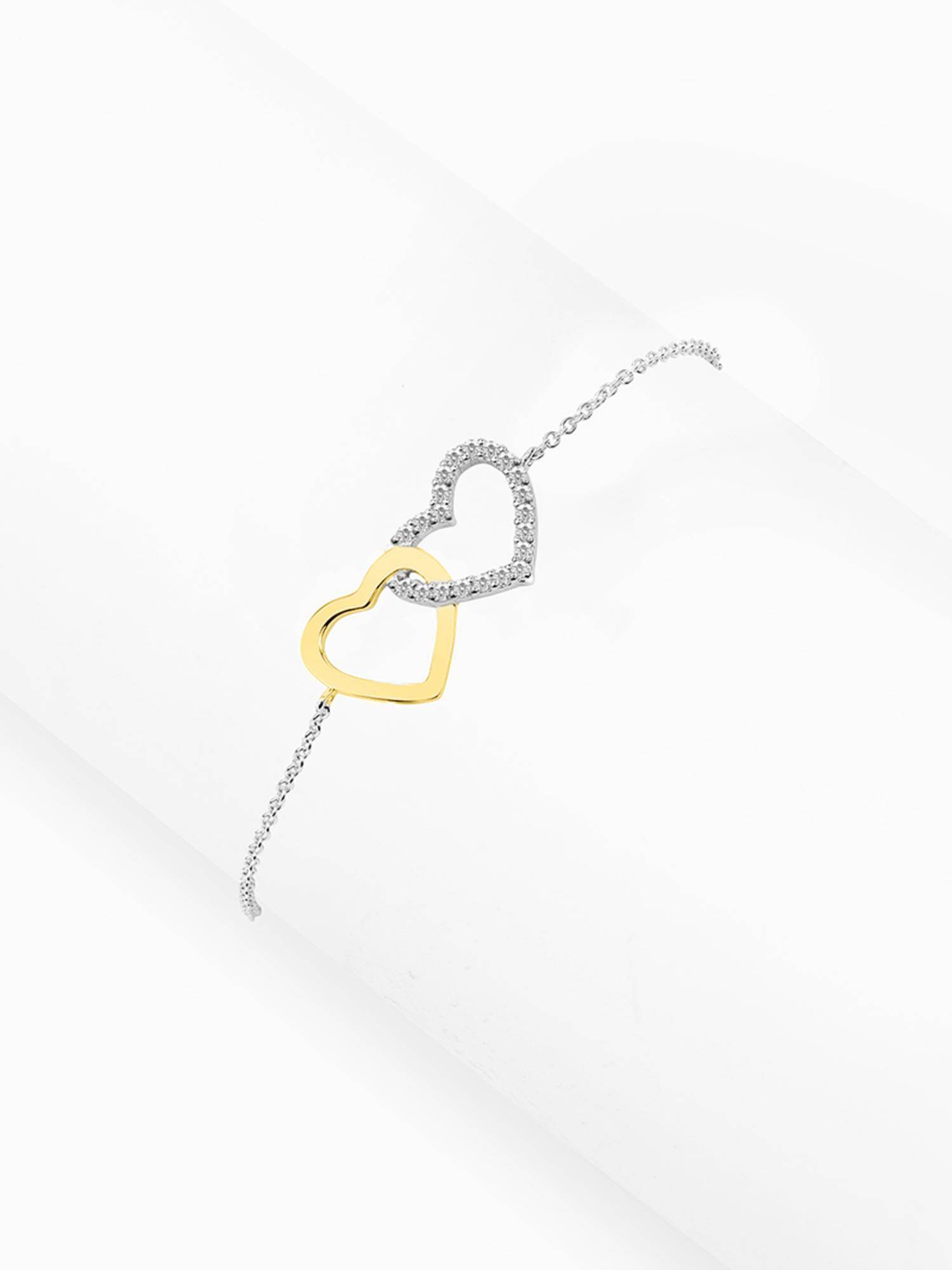 Nistra 925 Sterling Silver Charming Twin Hearts Bracelet (Adjustable)