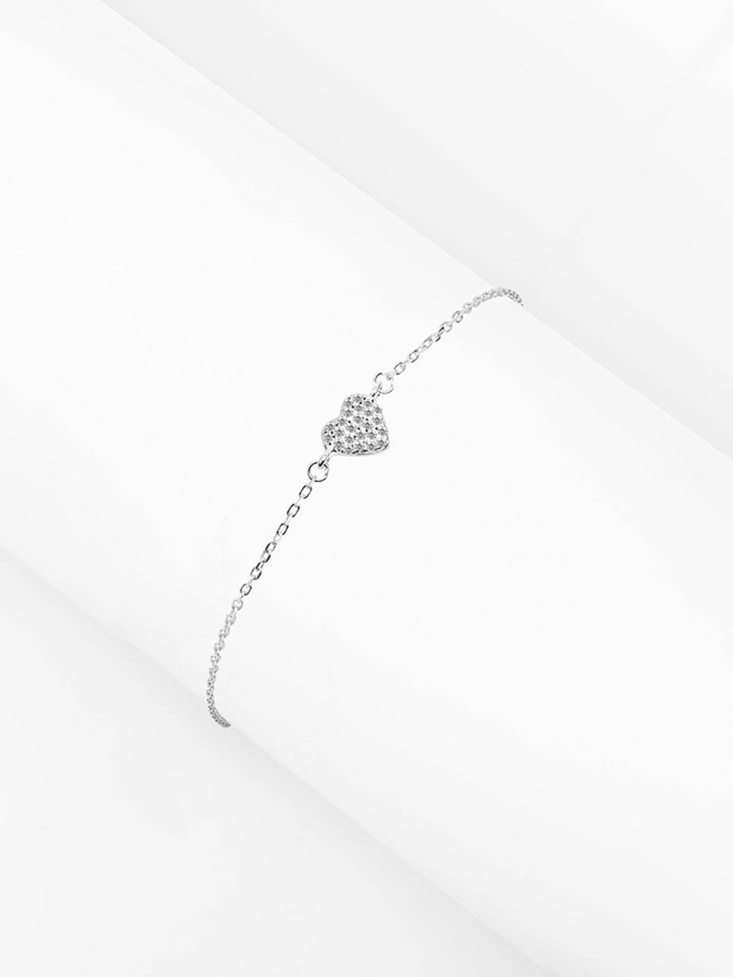 Nistra 925 Sterling Silver Glittering Heart Bracelet (Adjustable)