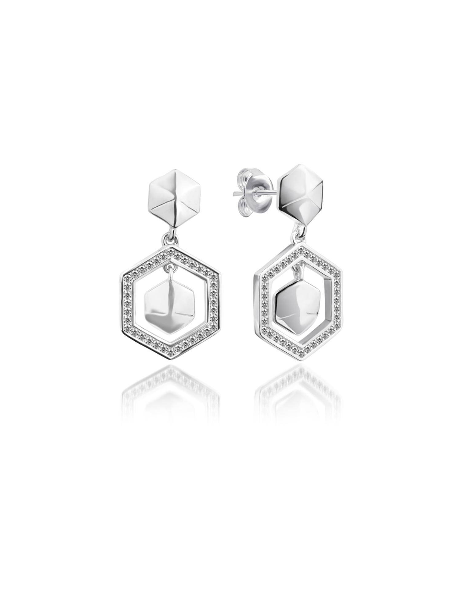 Nistra 925 Sterling Silver Hexagon Radiance Drop Earrings