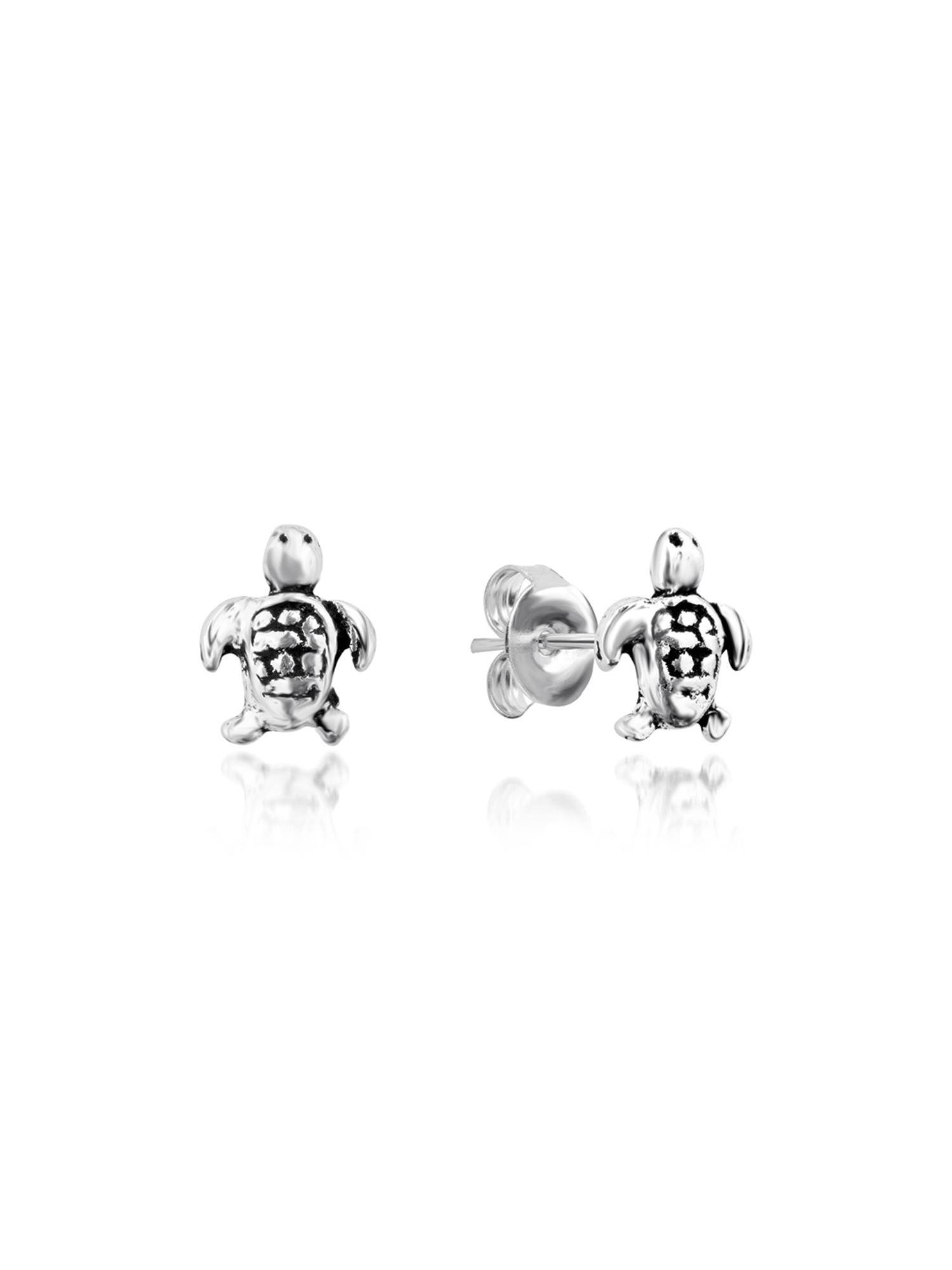 Nistra 925 Sterling Silver Oxidized Tortoise Studs Earrings