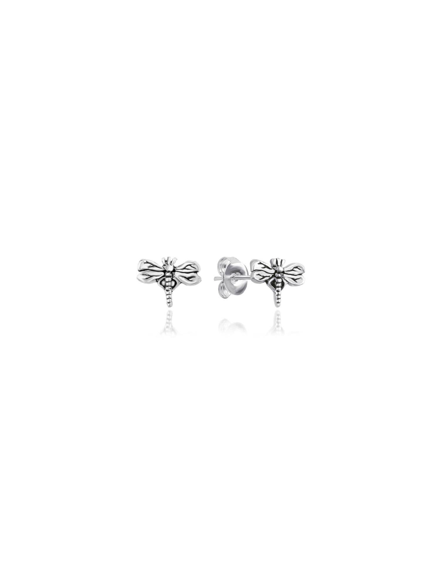 Nistra 925 Sterling Silver Oxidized Dragonfly Stud Earrings