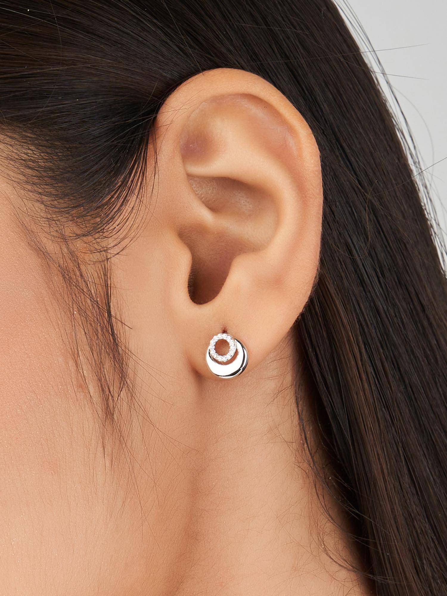 Nistra 925 Sterling Silver Regal Roundabout Studs Earrings