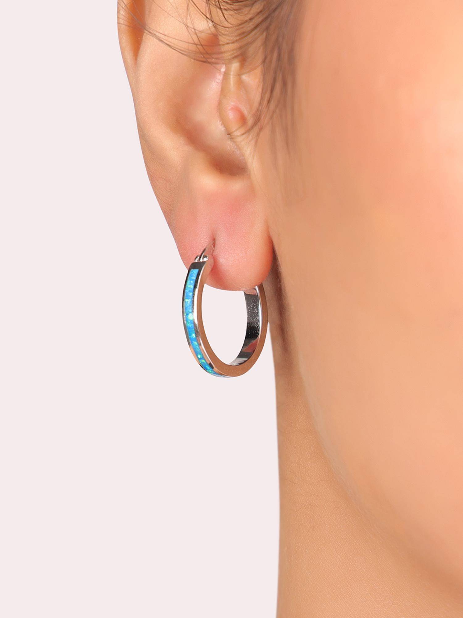 Nistra 925 Sterling Silver Created Opal Aqua Portal Earrings