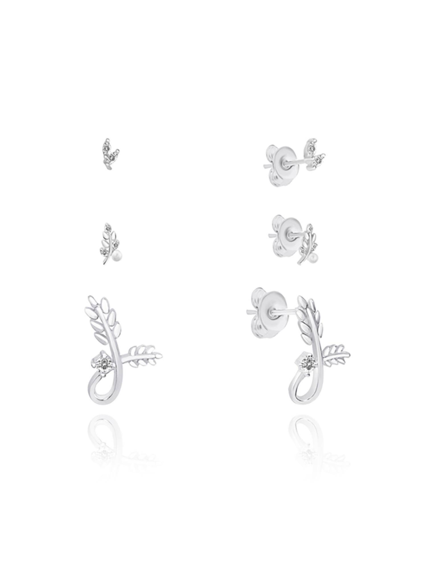 Nistra 925 Sterling Silver Pearl Foliage Whispers Earrings
