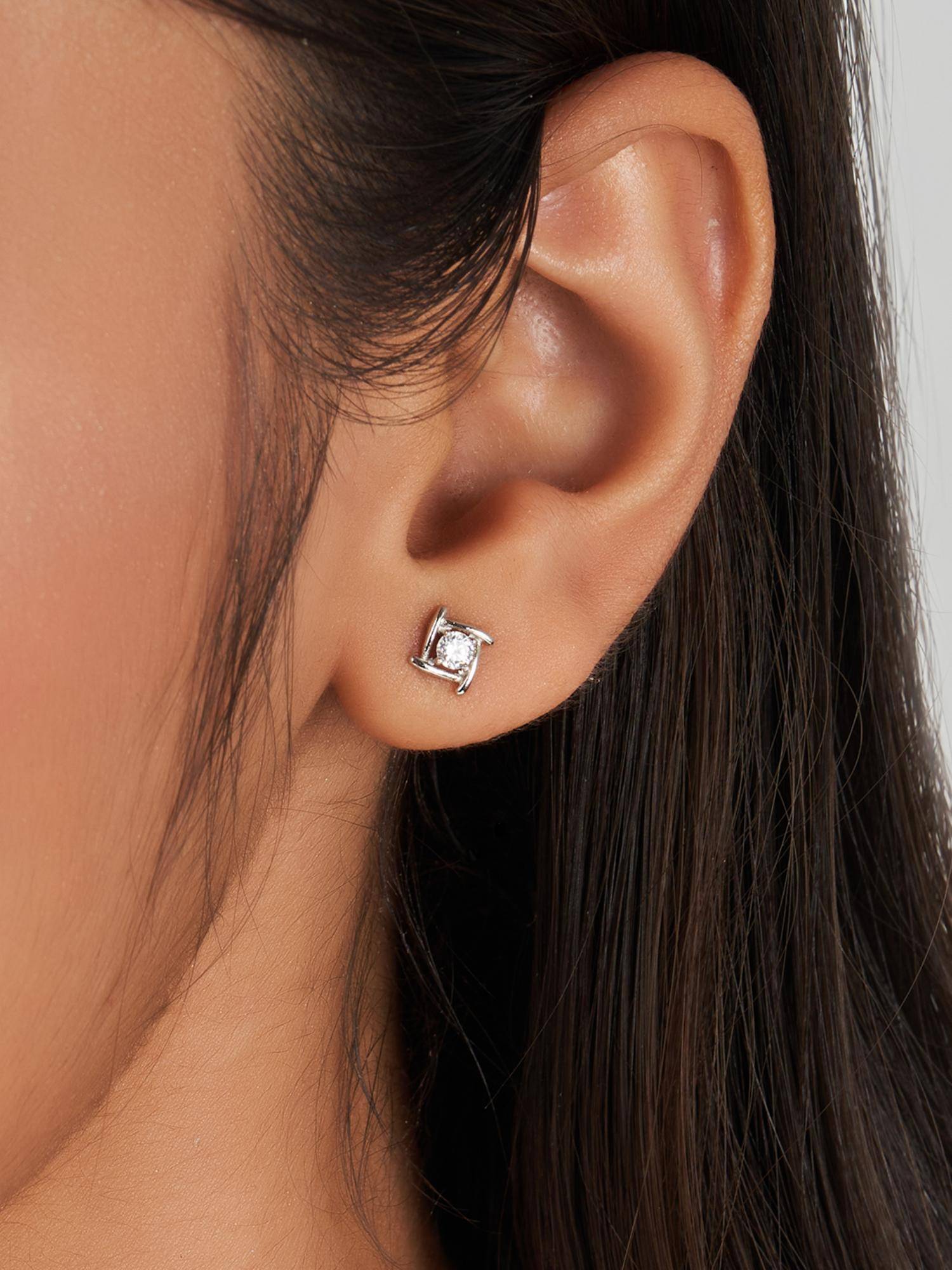 Nistra 925 Sterling Silver Prism Twist Studs Earrings