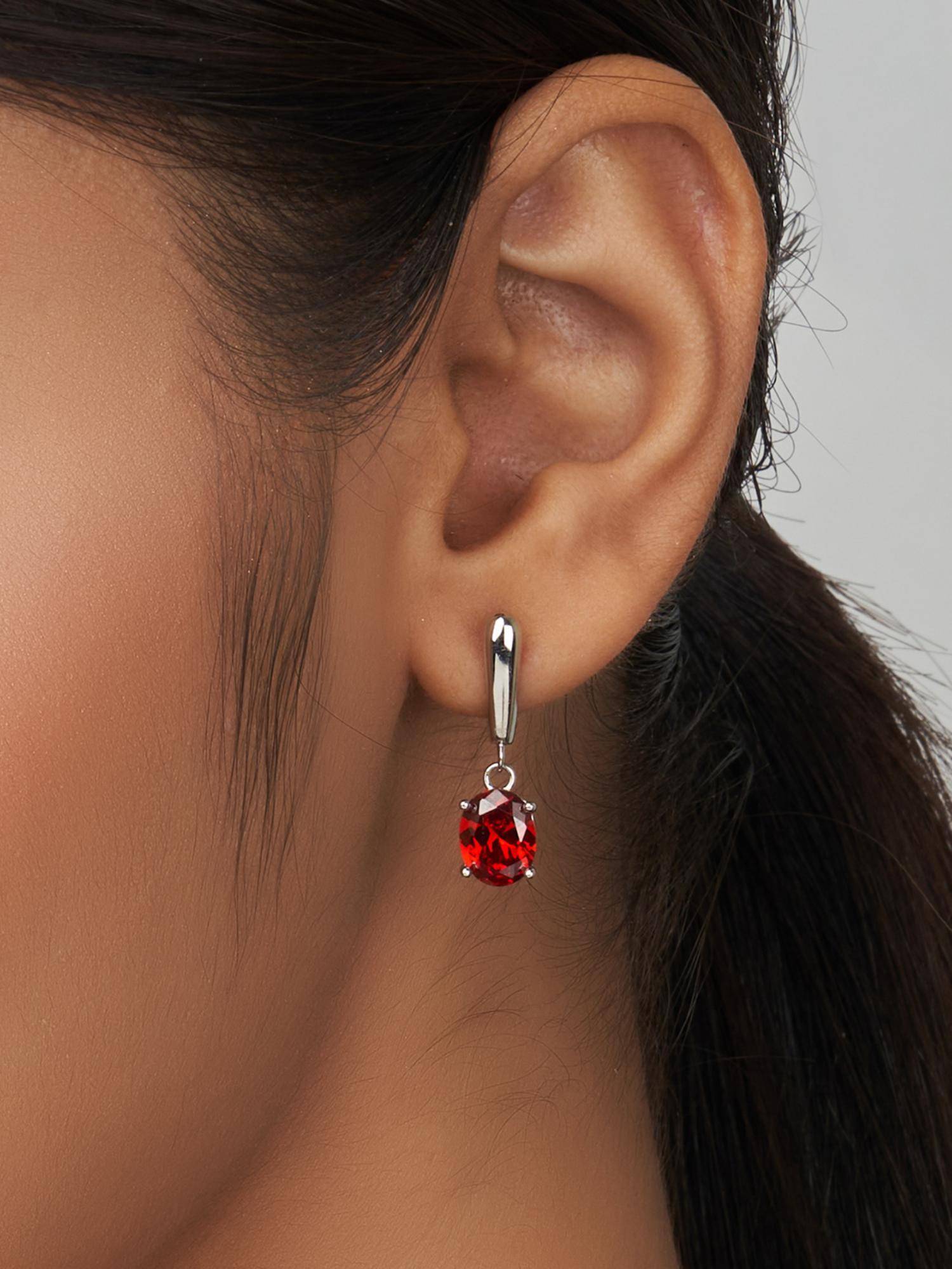 Nistra 925 Sterling Silver Fiery Garnet Drop Earrings