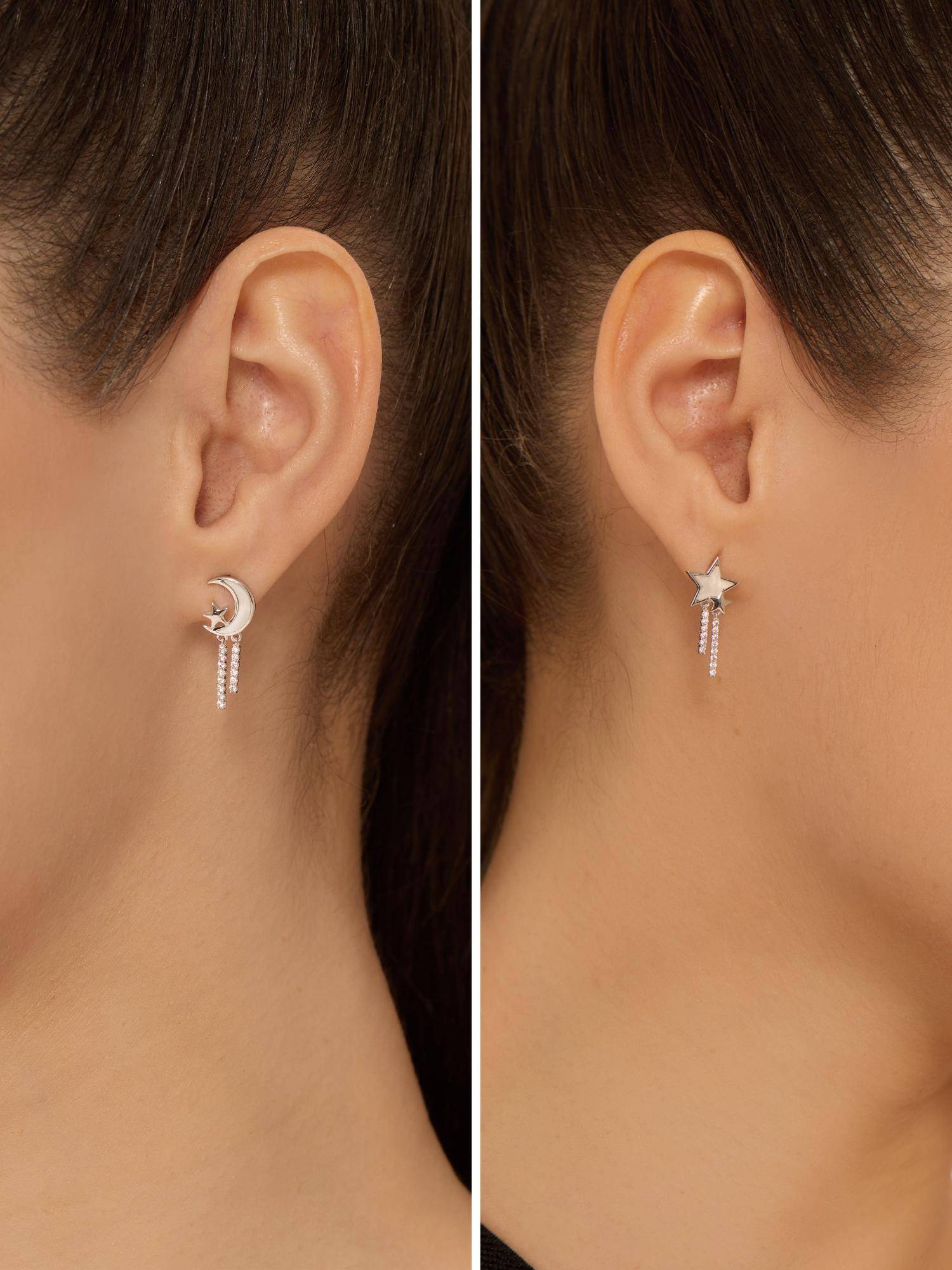 Nistra 925 Sterling Silver Cosmic Duet Earrings
