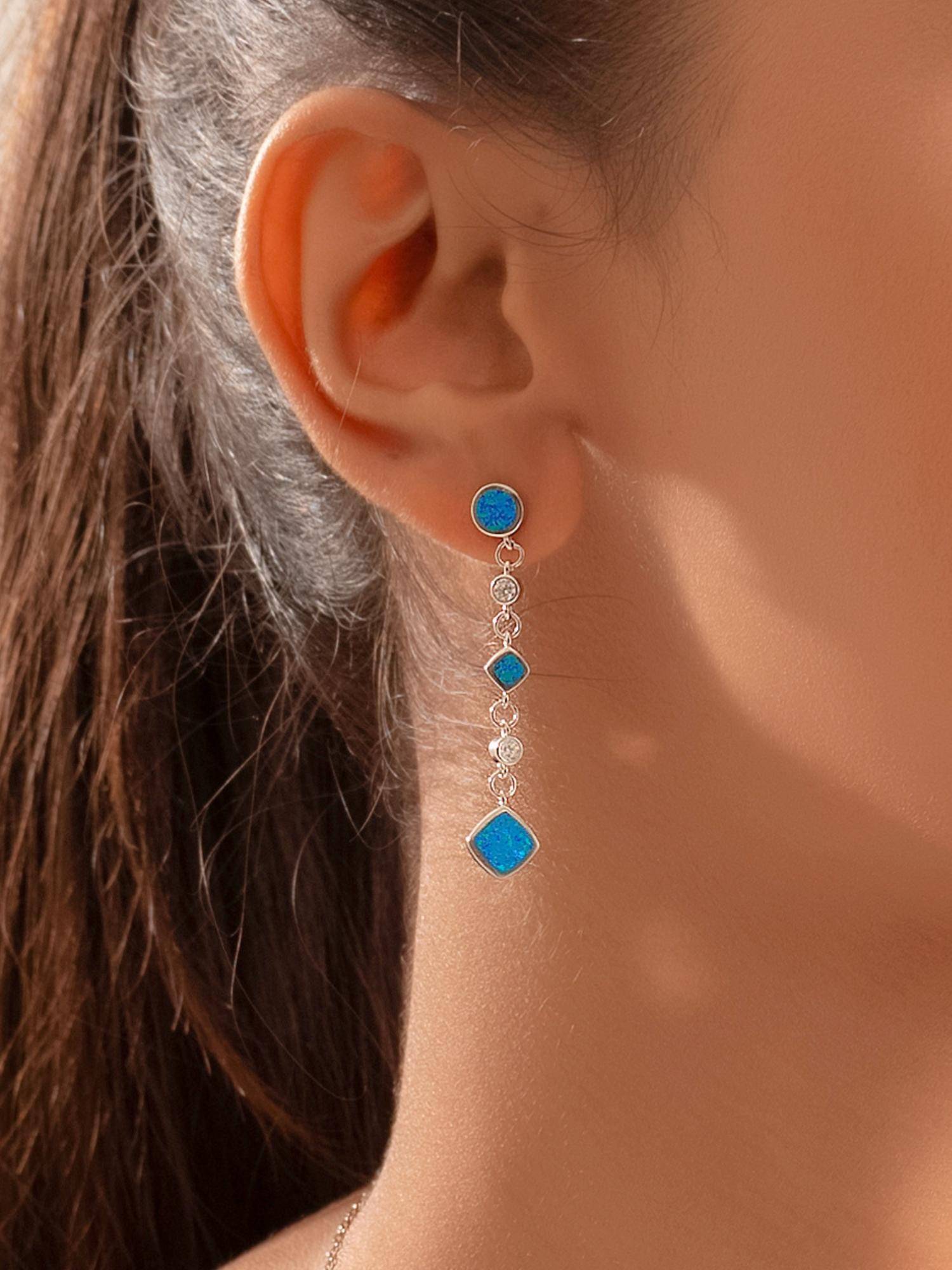 Nistra 925 Sterling Silver Created Opal Daydreamer Danglers Earrings