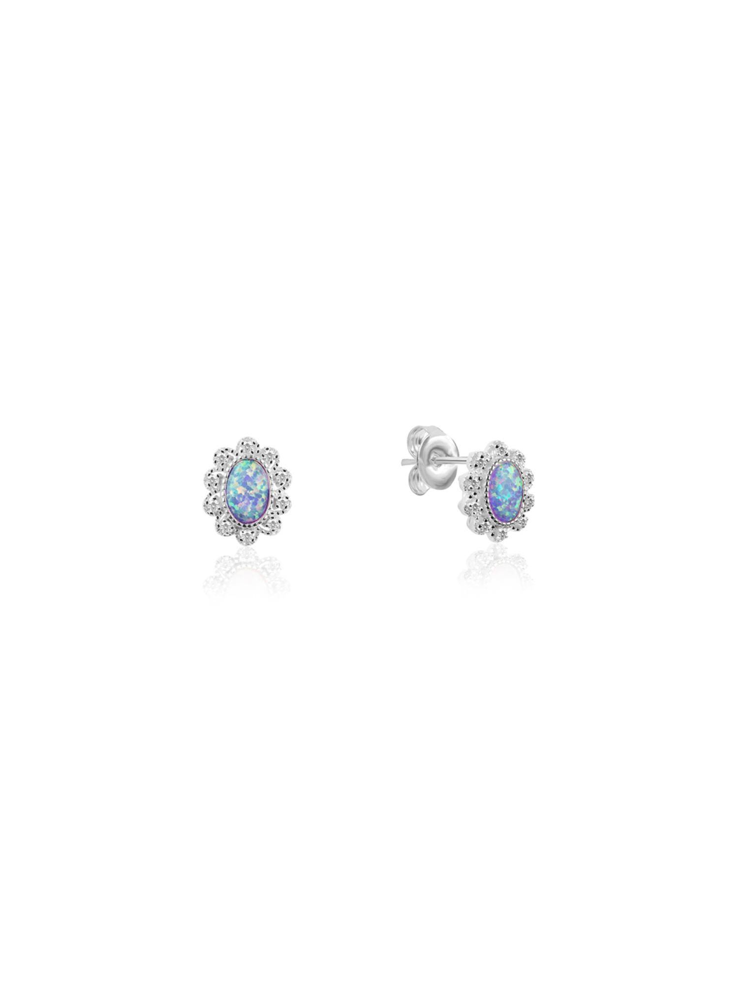 Nistra 925 Sterling Silver Created Opal Tranquil Beauty Earrings