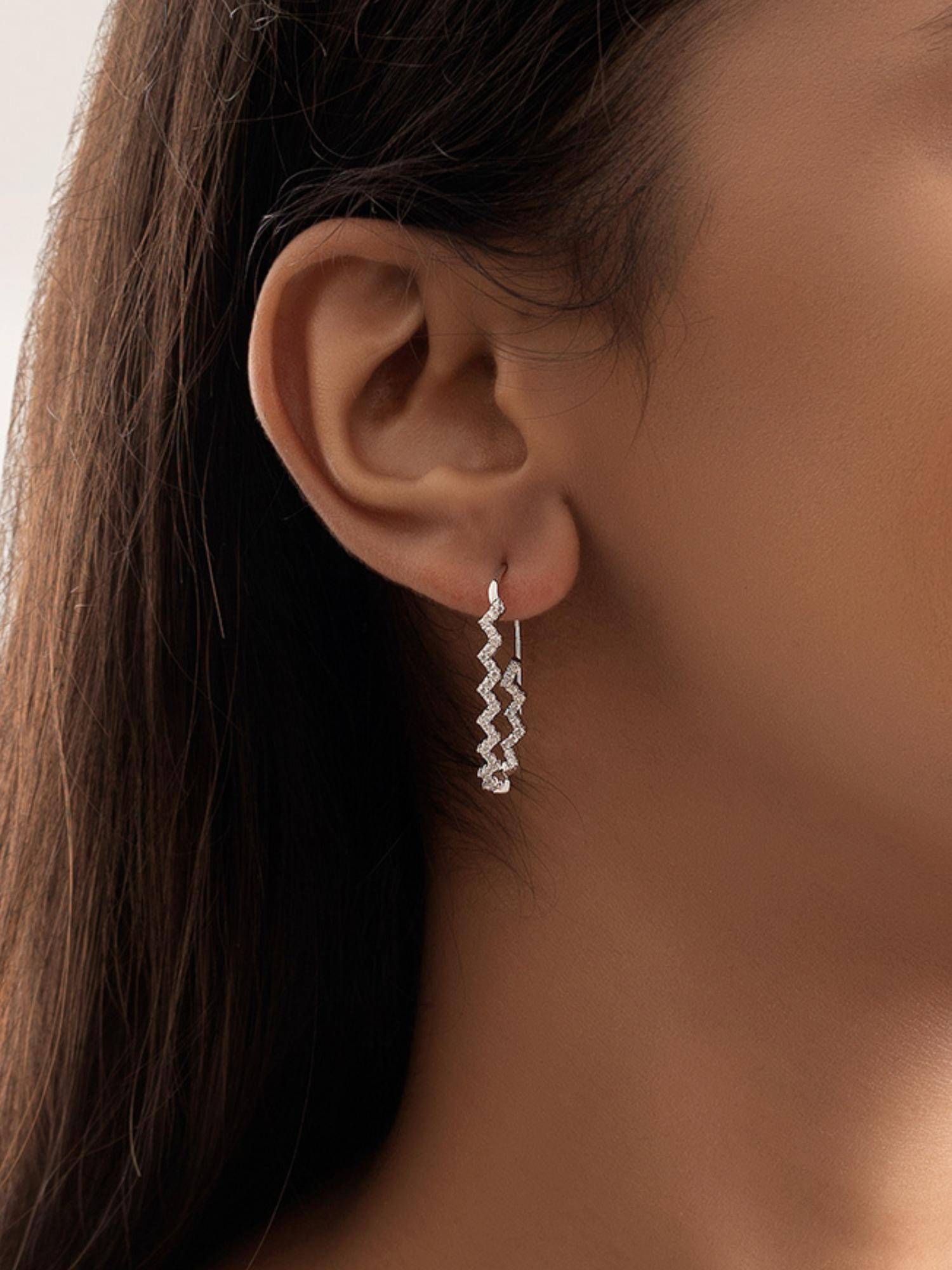 Nistra 925 Sterling Silver Ziggy Hoops Earrings