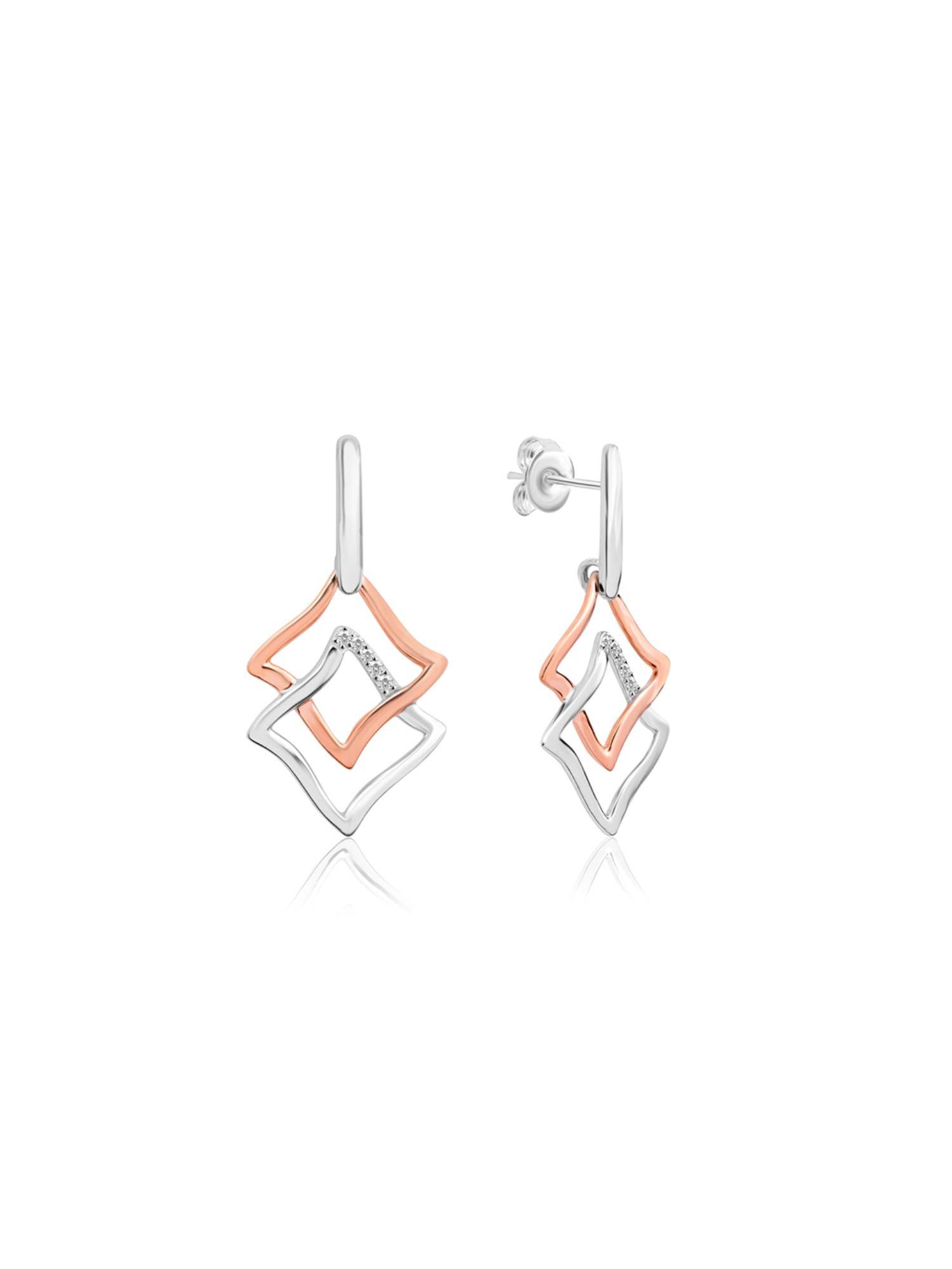 Nistra 925 Sterling Silver Rhombus Connection Drop Earrings