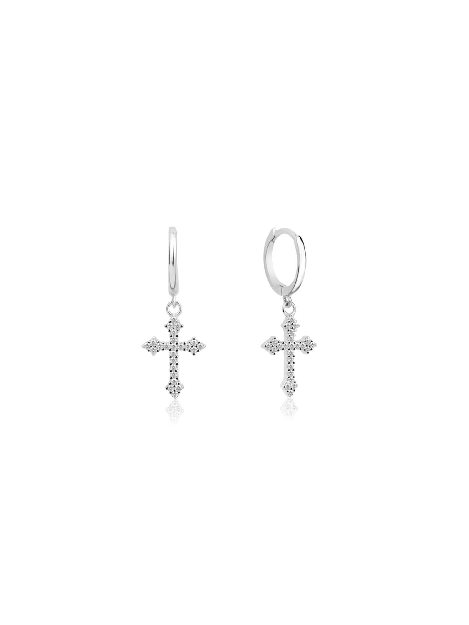 Nistra 925 Sterling Silver Classic Cross Danglers Earrings